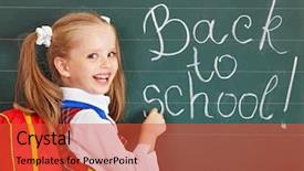  Presentation with how to be happy - Colorful presentation design enhanced with kids writing - happy schoolchild writting on blackboard backdrop and a red colored foreground