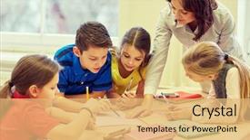  Presentation with school professional learning community - Slide deck featuring kids writing test in classroom background and a yellow colored foreground