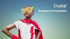  Presentation with super kid - Colorful presentation design enhanced with kidspeace - super kid in red cape backdrop and a teal colored foreground