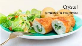  Presentation with salad - Colorful theme enhanced with kiev cutlet with jacket potatoes and salad backdrop and a blonde colored foreground