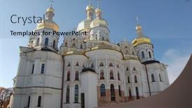  Presentation with ukraine - PPT theme featuring kiev-pechersk-lavra-monastery background and a light blue colored foreground