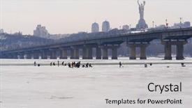 Presentation with winter river - Presentation enhanced with kiev ukraine frozen dnieper river in winter background and a light gray colored foreground