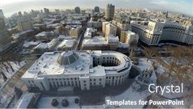  Presentation with winter - Beautiful PPT theme featuring city council - kiev winter verkhovna rada aerial backdrop and a gray colored foreground