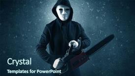  Presentation with chainsaw - PPT layouts enhanced with killer - masked armed villain in empty background and a navy blue colored foreground