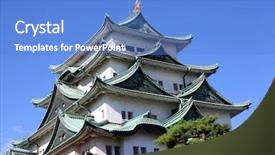  Presentation with castle - PPT layouts enhanced with killer whales - historic nagoya castle against blue background and a  colored foreground