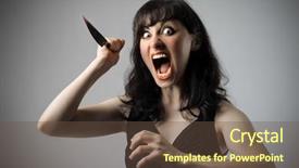  Presentation with murder killer - Presentation theme featuring killer woman with knife background and a tawny brown colored foreground