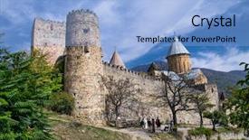  Presentation with complex - Audience pleasing presentation theme consisting of kilometer - ananuri castle complex backdrop and a light blue colored foreground