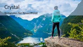  Presentation with beautiful-nature - Audience pleasing presentation theme consisting of kilometer - geiranger fjord beautiful nature norway backdrop and a light blue colored foreground