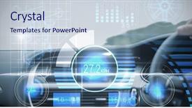  Presentation with interface - Audience pleasing presentation consisting of kilometers - technology car interface against screen backdrop and a sky blue colored foreground