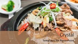  Presentation with korean food - PPT theme consisting of kimbap - korean traditional food background and a coral colored foreground