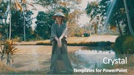  Presentation with rice terraces - Theme enhanced with kimono and traditional balinese straw background and a ocean colored foreground