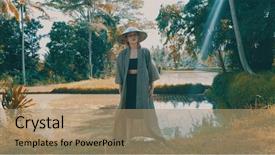  Presentation with rice terraces - Amazing PPT layouts having kimono and traditional balinese straw backdrop and a coral colored foreground