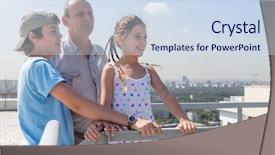  Presentation with grandfather - PPT theme featuring kin - grandfather with grandson and granddaughter background and a sky blue colored foreground