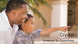  Presentation with father - Slides having kin - happy african american father background and a coral colored foreground