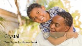  Presentation with father and son - Theme featuring kin - happy mixed race father background and a blonde colored foreground