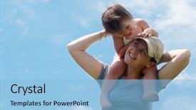  Presentation with wooden cross against the sky - Beautiful PPT theme featuring kin - mother with small daughter backdrop and a  colored foreground