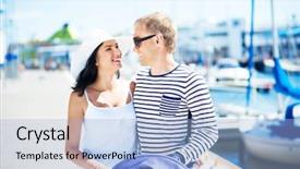  Presentation with walking young wild jaguar - Beautiful presentation theme featuring kin - young and attractive couple walking backdrop and a light blue colored foreground