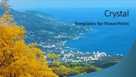  Presentation with in kind - Slide set with kind on the crimean coast background and a  colored foreground