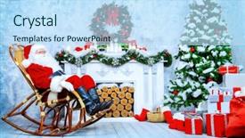  Presentation with santa claus and reindeers - Presentation design having kind rocks - good old santa claus sitting background and a sky blue colored foreground