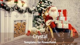  Presentation with santa claus and reindeers - PPT theme having kind rocks - good old santa claus sitting background and a tawny brown colored foreground