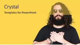  Presentation with long hair man - Cool new slide deck with kind rocks - young hipster man with long backdrop and a  colored foreground