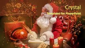  Presentation with christmas magic - Presentation theme with kind-santa-claus-sits background and a tawny brown colored foreground