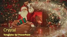  Presentation with christmas presents - PPT theme consisting of kind-santa-claus-sits background and a  colored foreground