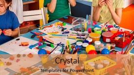  Presentation with play children - Amazing slide deck having kindergarden - child dough play in school backdrop and a gold colored foreground