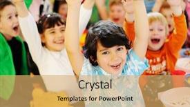  Presentation with children birthday - Colorful theme enhanced with kindergarden - children having fun at birthday backdrop and a yellow colored foreground