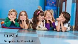  Presentation with dead egret birds lying - Presentation theme having kindergarden - cute little children lying background and a light blue colored foreground