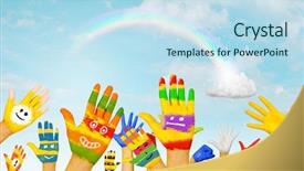  Presentation with pair of hands - Audience pleasing slide set consisting of kindergarden - image of human hands backdrop and a  colored foreground