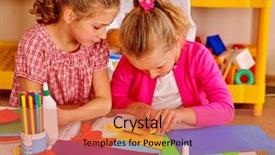  Presentation with kids - Beautiful PPT theme featuring kindergarden - two girls friend kids gossip backdrop and a  colored foreground