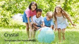  Presentation with kindergarten - Colorful presentation theme enhanced with kindergarten are rolling a globe backdrop and a yellow colored foreground