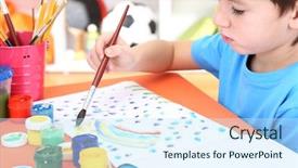  Presentation with album - Colorful slide set enhanced with kindergarten children - cute little boy painting backdrop and a sky blue colored foreground