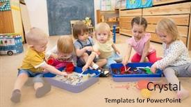  Presentation with children hands - Presentation design consisting of kindergarten food - children improving motor skills background and a lemonade colored foreground