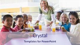  Presentation with eat - Slide deck consisting of kindergarten food - teacher leaning on table outdoors background and a sky blue colored foreground