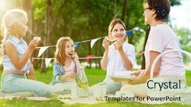  Presentation with water park - PPT theme having kindergarten food - three cute little girls eating background and a yellow colored foreground