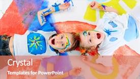  Presentation with children painting - Slide deck consisting of kindergarten learning - two beautiful children enjoying their background and a coral colored foreground