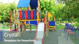  Presentation with slides - Presentation design consisting of kindergarten slides - colorful children playground in park background and a  colored foreground