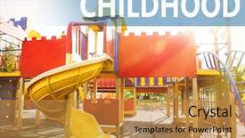  Presentation with playground - Presentation theme with kindergarten slides - colorful children playground in park background and a gold colored foreground