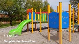  Presentation with playground - Cool new slide set with kindergarten slides - colorful children playground in urban backdrop and a coral colored foreground