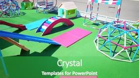  Presentation with nutrition wih children - PPT layouts enhanced with kindergarten slides - empty children playground outdoors background and a shamrock green colored foreground