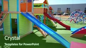  Presentation with anxiety in children - Slide deck enhanced with kindergarten slides - empty children playground outdoors background and a forest green colored foreground