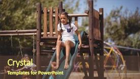  Presentation with playground - Cool new presentation with kindergarten slides - girl playing on slide backdrop and a  colored foreground