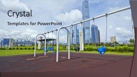  Presentation with swing - Cool new slide set with kindergarten slides - swing in city at day backdrop and a  colored foreground