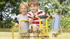  Presentation with bike - Cool new presentation theme with kindergarten slides - two young boys playing backdrop and a  colored foreground