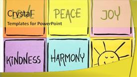  Presentation with peace love - PPT layouts consisting of love peace joy kindness and harmony with sun smiley - isolated set of sticky notes with inspirational words background and a yellow colored foreground
