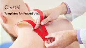  Presentation with pain relief - Slide deck enhanced with kinesiology-therapeutic-strip-tape-applying background and a  colored foreground