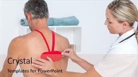  Presentation with doctor office - PPT theme having kinesiotape - doctor examining her patient back background and a coral colored foreground