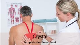  Presentation with doctor office - Audience pleasing presentation theme consisting of kinesiotape - doctor examining her patient back backdrop and a coral colored foreground